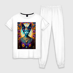 Пижама хлопковая женская Женщина Кошка египетский стиль - нейросеть, цвет: белый