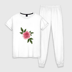 Пижама хлопковая женская Размытая акварельная роза, цвет: белый