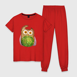 Пижама хлопковая женская Сова с зеленым брюшком, цвет: красный