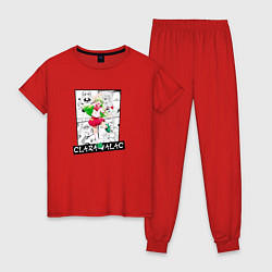 Пижама хлопковая женская Клара Валак на фоне манги, цвет: красный