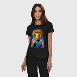 Пижама хлопковая женская Барт Симпсон в скафандре - нейросеть - фантазия, цвет: черный — фото 2
