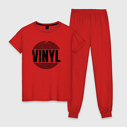Пижама хлопковая женская Vinyl надпись с пластинкой, цвет: красный