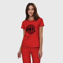Пижама хлопковая женская Vinyl надпись с пластинкой, цвет: красный — фото 2