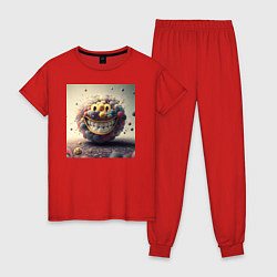 Пижама хлопковая женская Жизнерадостный смайлик, цвет: красный