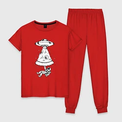 Пижама хлопковая женская Pizza space, цвет: красный