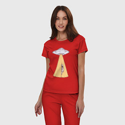 Пижама хлопковая женская Космонавт и НЛО, цвет: красный — фото 2