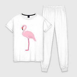 Пижама хлопковая женская Фламинго розовый, цвет: белый