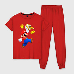 Пижама хлопковая женская Марио сбивает монетки, цвет: красный