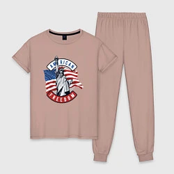 Пижама хлопковая женская American freedom, цвет: пыльно-розовый