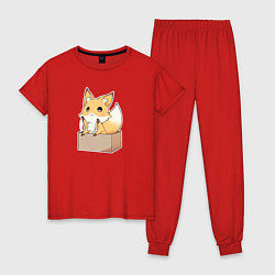 Пижама хлопковая женская Милая лисичка хочет на ручки, цвет: красный