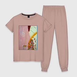 Пижама хлопковая женская Летняя абстракция, цвет: пыльно-розовый