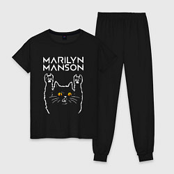 Пижама хлопковая женская Marilyn Manson rock cat, цвет: черный