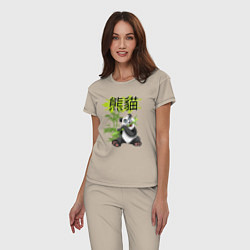 Пижама хлопковая женская Панда бамбуковый мишка, цвет: миндальный — фото 2