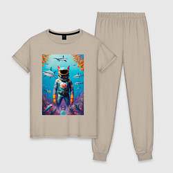 Пижама хлопковая женская Sharkman - neural netvork, цвет: миндальный