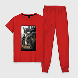 Пижама хлопковая женская Челябинск котик, цвет: красный