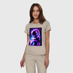 Пижама хлопковая женская Космический астронавт, цвет: миндальный — фото 2