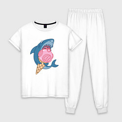 Пижама хлопковая женская Акула с мороженым, цвет: белый