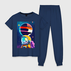 Пижама хлопковая женская Улыбчивый астронавт в космосе, цвет: тёмно-синий