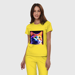 Пижама хлопковая женская Милый котик с большими глазами, цвет: желтый — фото 2
