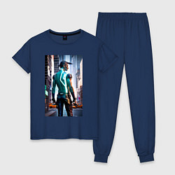 Пижама хлопковая женская A cyberpunk dude - New York, цвет: тёмно-синий