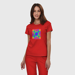 Пижама хлопковая женская Цветные квадраты в квадрате, цвет: красный — фото 2