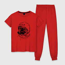 Пижама хлопковая женская Пёсик астронавт - ссср, цвет: красный