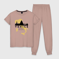 Пижама хлопковая женская Итальянская Венеция, цвет: пыльно-розовый
