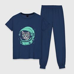 Пижама хлопковая женская Котик астронавт, цвет: тёмно-синий