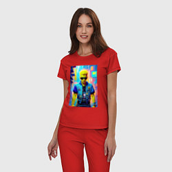 Пижама хлопковая женская Барт Симпсон - фантазия - нейросеть, цвет: красный — фото 2