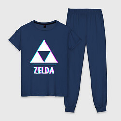 Пижама хлопковая женская Zelda в стиле glitch и баги графики, цвет: тёмно-синий