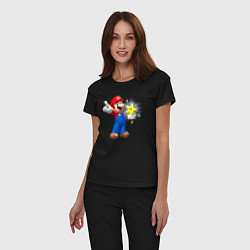 Пижама хлопковая женская Марио держит звезду, цвет: черный — фото 2