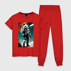 Пижама хлопковая женская Панда-космонавт на похожей планете, цвет: красный