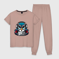 Пижама хлопковая женская Never sleep owl, цвет: пыльно-розовый