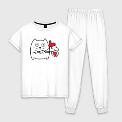 Пижама хлопковая женская Котик с шариками, цвет: белый