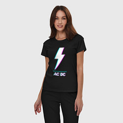 Пижама хлопковая женская AC DC glitch rock, цвет: черный — фото 2