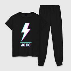 Пижама хлопковая женская AC DC glitch rock, цвет: черный