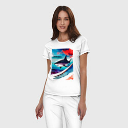 Пижама хлопковая женская Shark - watercolor - art, цвет: белый — фото 2