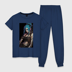 Пижама хлопковая женская Arcane League Of Legends JINX, цвет: тёмно-синий
