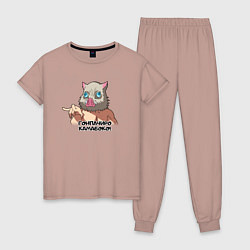 Пижама хлопковая женская Гонпачиро камабоко - Иноске, цвет: пыльно-розовый