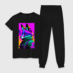 Пижама хлопковая женская Cool fox - cyberpunk - neural network, цвет: черный
