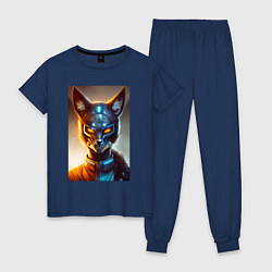 Пижама хлопковая женская Cyber-fox - neural network, цвет: тёмно-синий