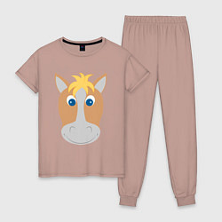 Пижама хлопковая женская Мордашка лошадки, цвет: пыльно-розовый