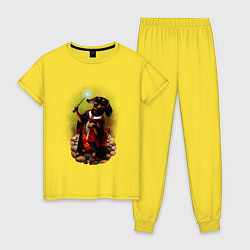 Пижама хлопковая женская Такса Волшебник колдует, цвет: желтый