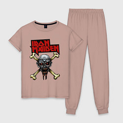 Пижама хлопковая женская Iron Maiden bones, цвет: пыльно-розовый
