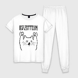 Пижама хлопковая женская Led Zeppelin - rock cat, цвет: белый