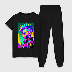 Пижама хлопковая женская Bart Simpson - cyberpunks not dead - motto, цвет: черный