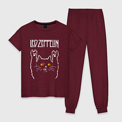 Пижама хлопковая женская Led Zeppelin rock cat, цвет: меланж-бордовый