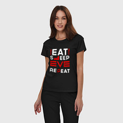 Пижама хлопковая женская Надпись eat sleep EVE repeat, цвет: черный — фото 2