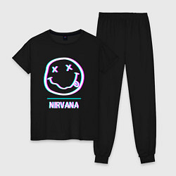 Пижама хлопковая женская Nirvana glitch rock, цвет: черный