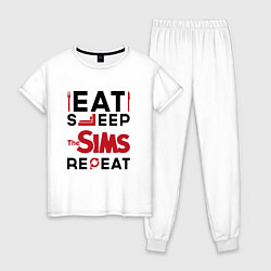Женская пижама Надпись: eat sleep The Sims repeat